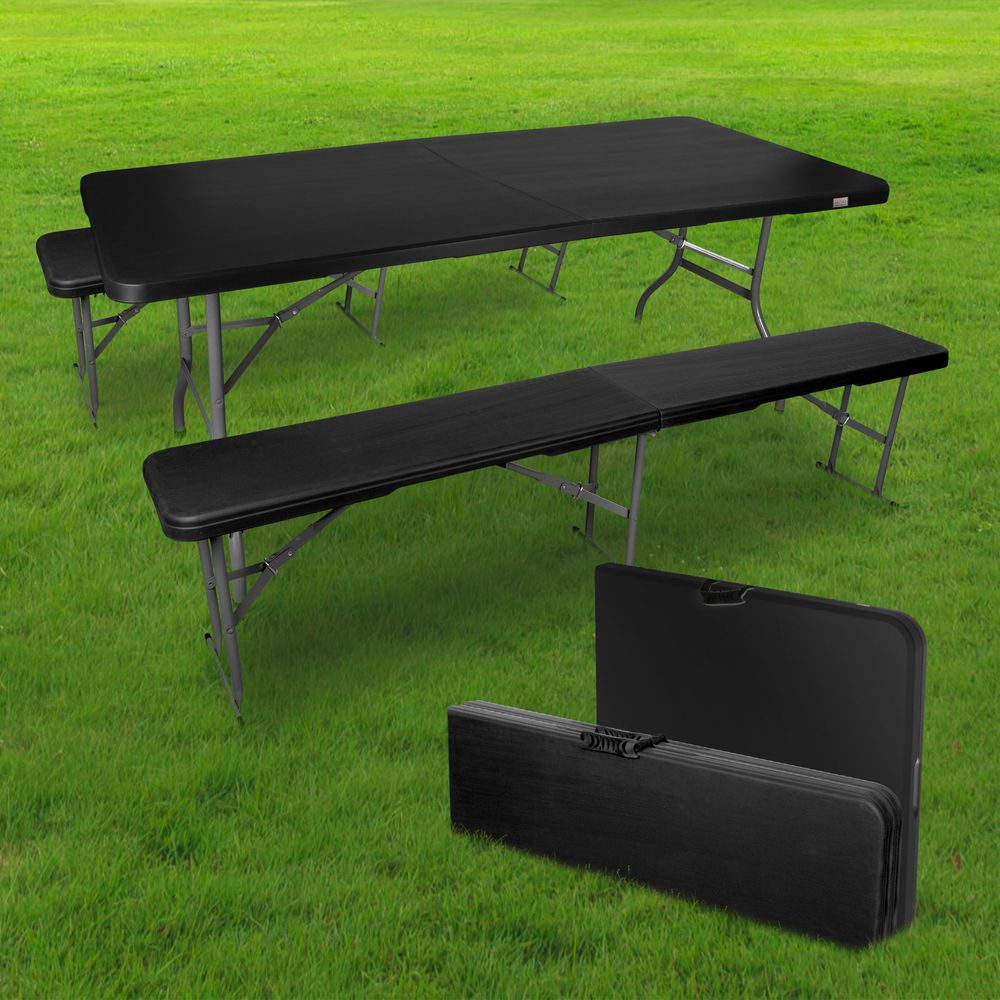 Lot 1 Table Pliante et 2 bancs 180 cm Noir