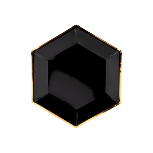 Assiette Hexagonale Carton Noir et Or x6