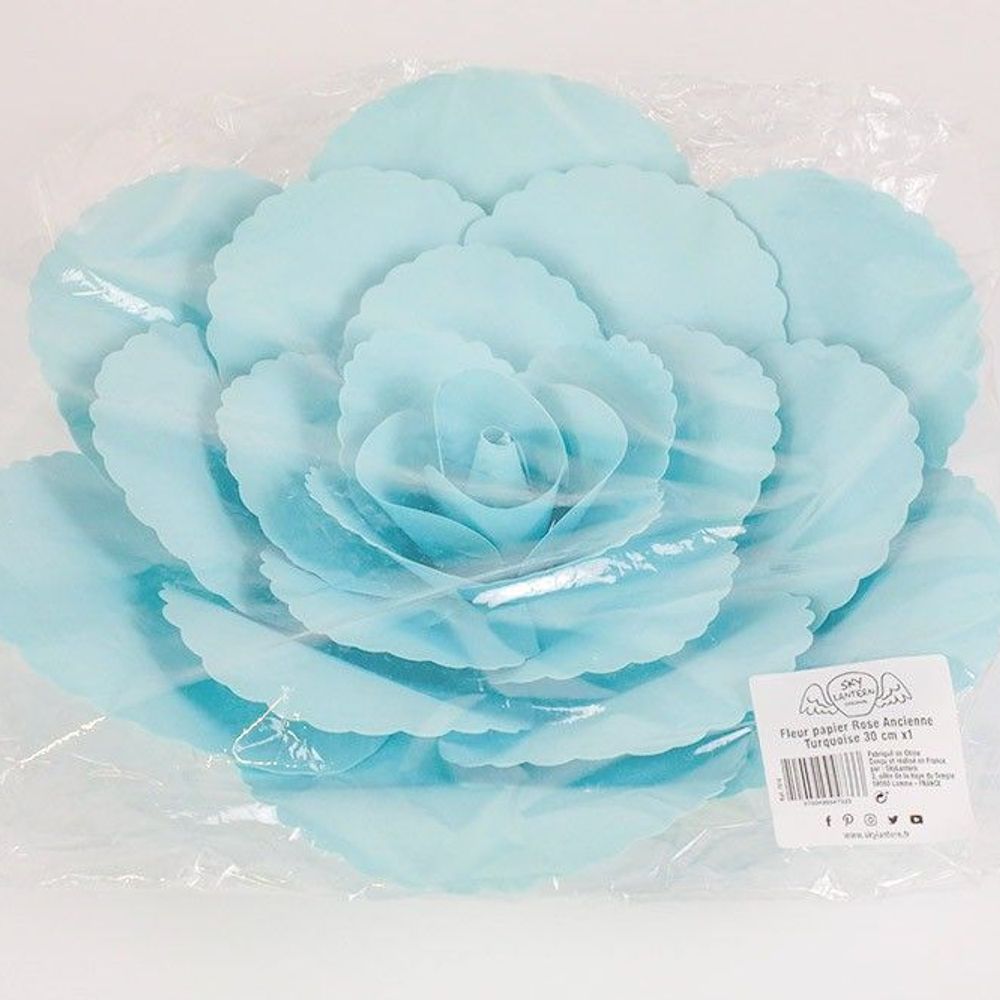 Fleur En Papier Rose Ancienne Turquoise 30 cm
