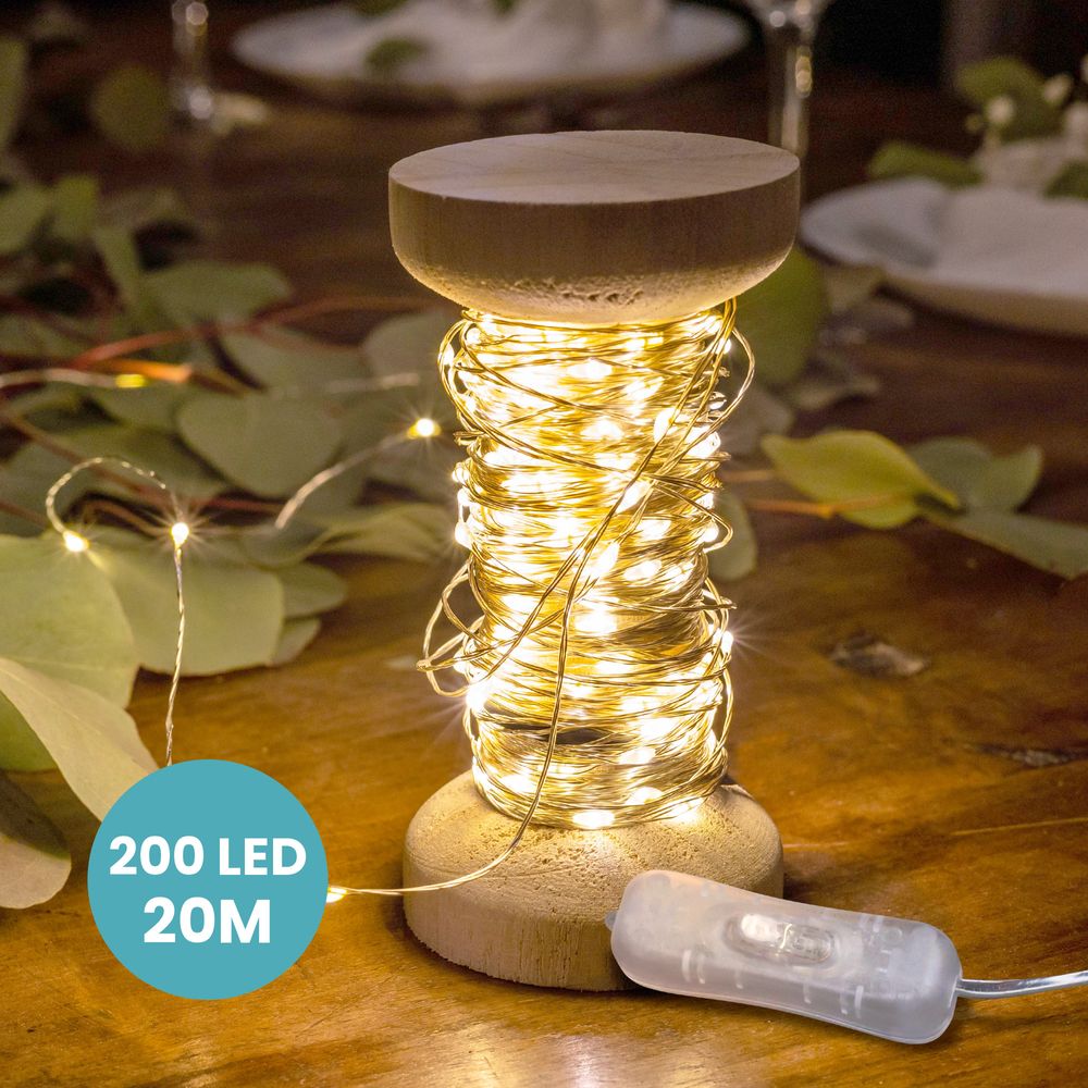 Guirlande Micro-Led Argentée 20 m avec Bobine 200 LEDs