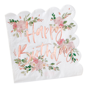 Serviette Papier Happy Birthday Rose gold et Blanc x16