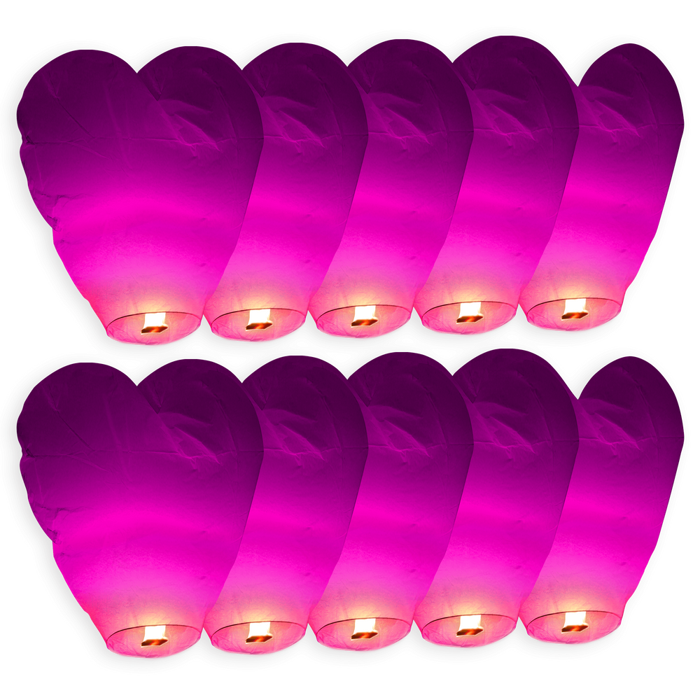 Lot de 10 Lanterne Volante Coeur Rose