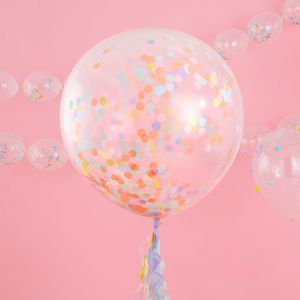 Ballon Confettis geant Latex Transparent et Multicolore x3